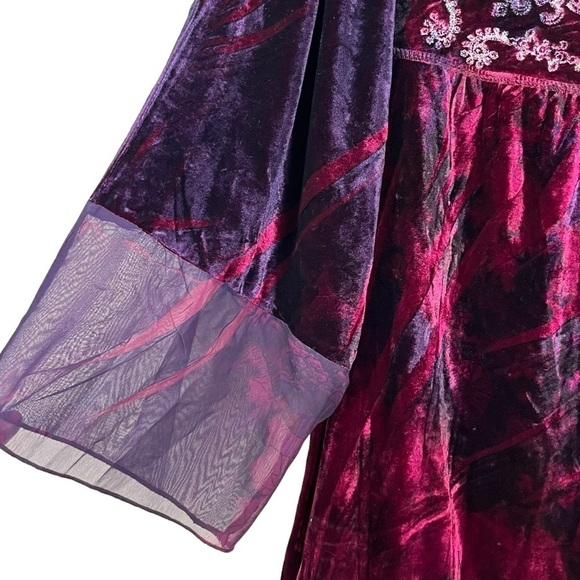 Whimsigoth Boho Velvet Burgundy & Purple Tie-Dyed Look Peasant Top Size Medium - Picture 4 of 12